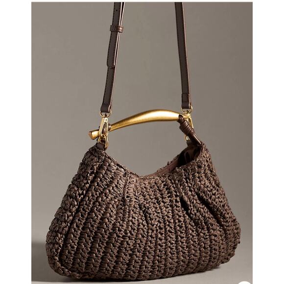 Anthropologie Handbags - Anthropologie Raffia Purse with Gold handle